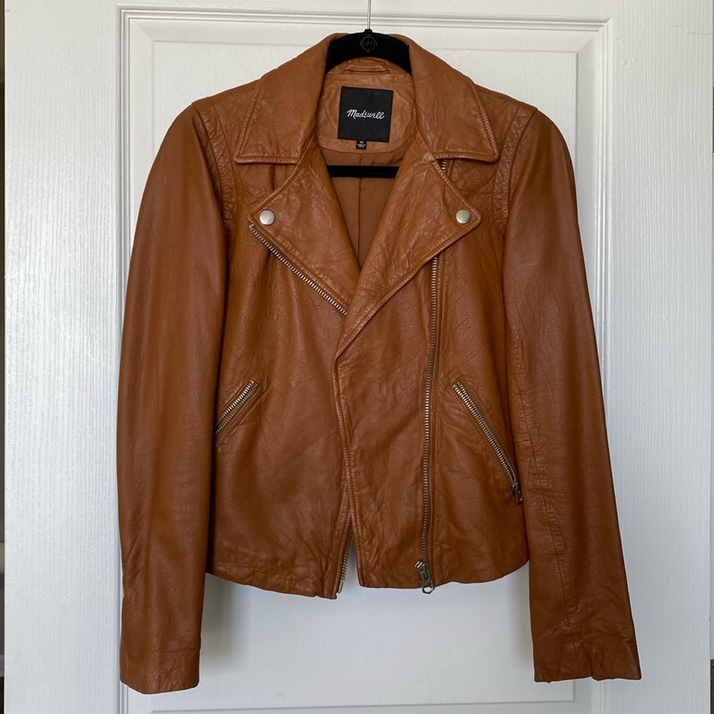 Madewell Washed Leather Motorcycle Jacket in dried cedar